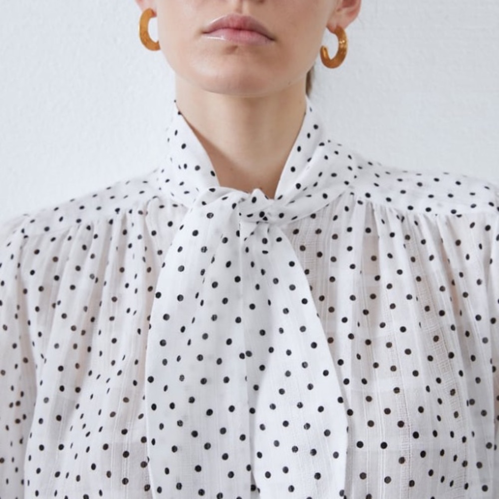 Zara jacquard blouse with bow & Polka dots print NWT
